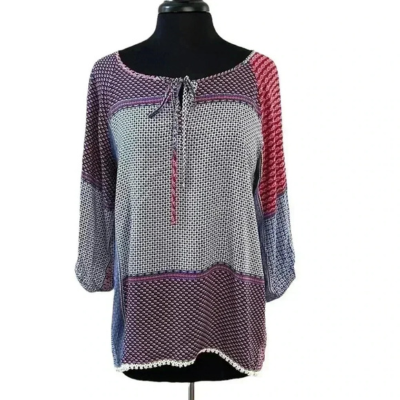 Umgee Boho Multi Design Blouse Size S - Picture 1 of 5